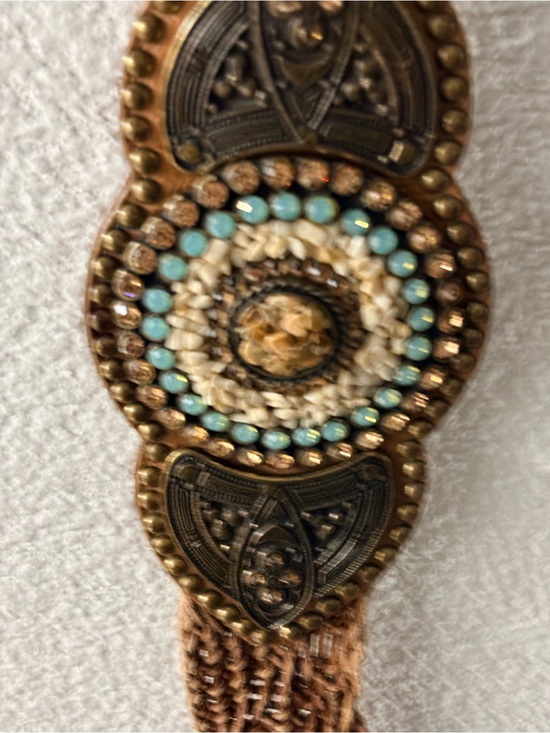 Boho Beaded Statement Belt - Brown with Turquoise & Cream Accents main image 5